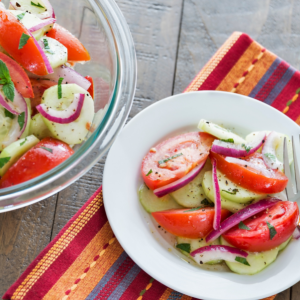 How do you make a tomato,cucumber, and onion salad